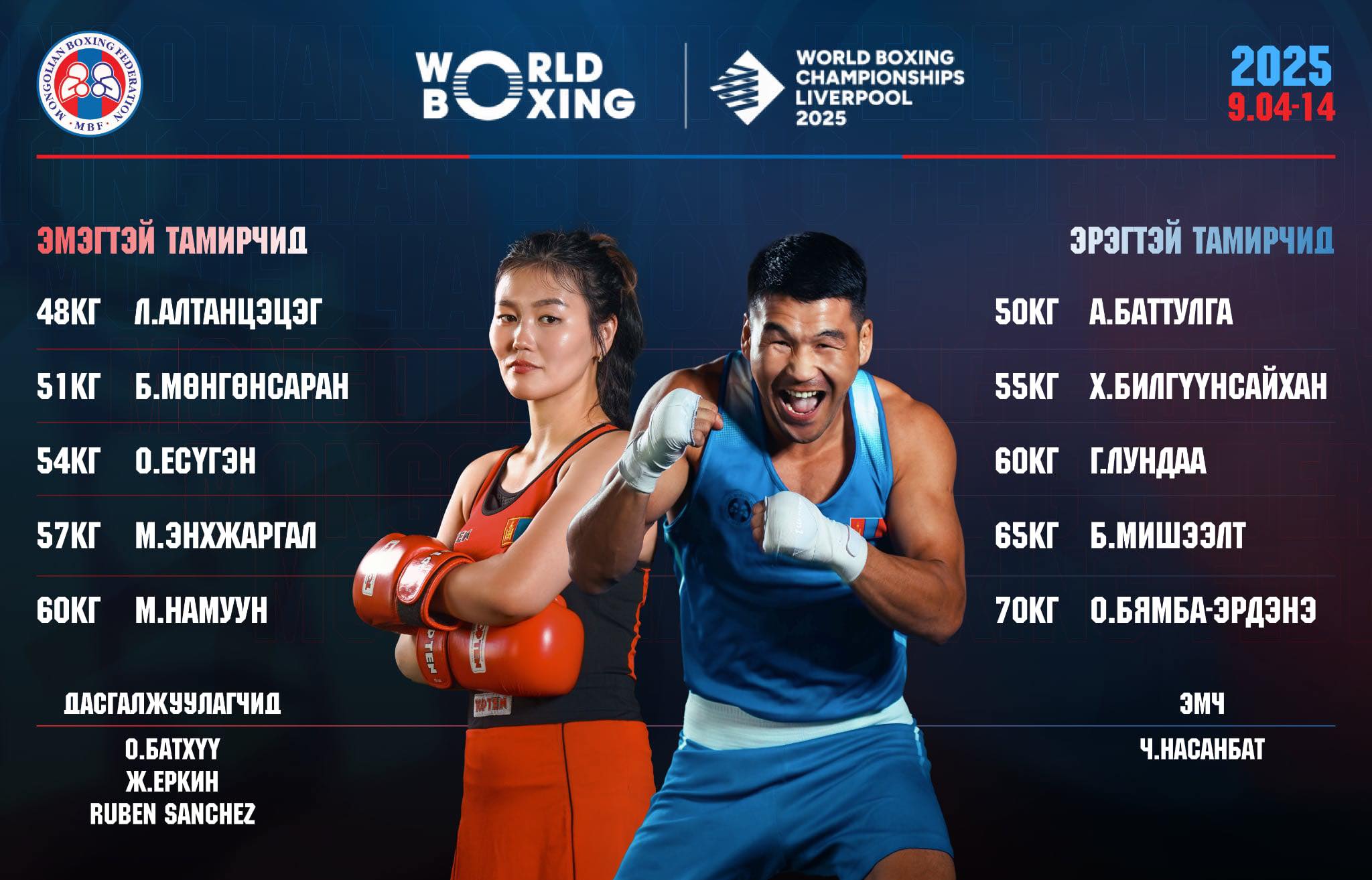 Mongolia will compete with three previous World medallists in Liverpool